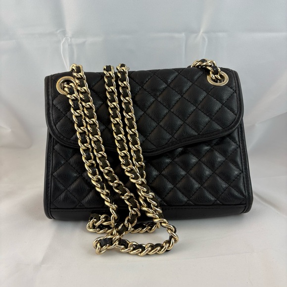 Rebecca Minkoff Black Quilted Shoulder Bag with Gold Chain - Picture 1 of 5